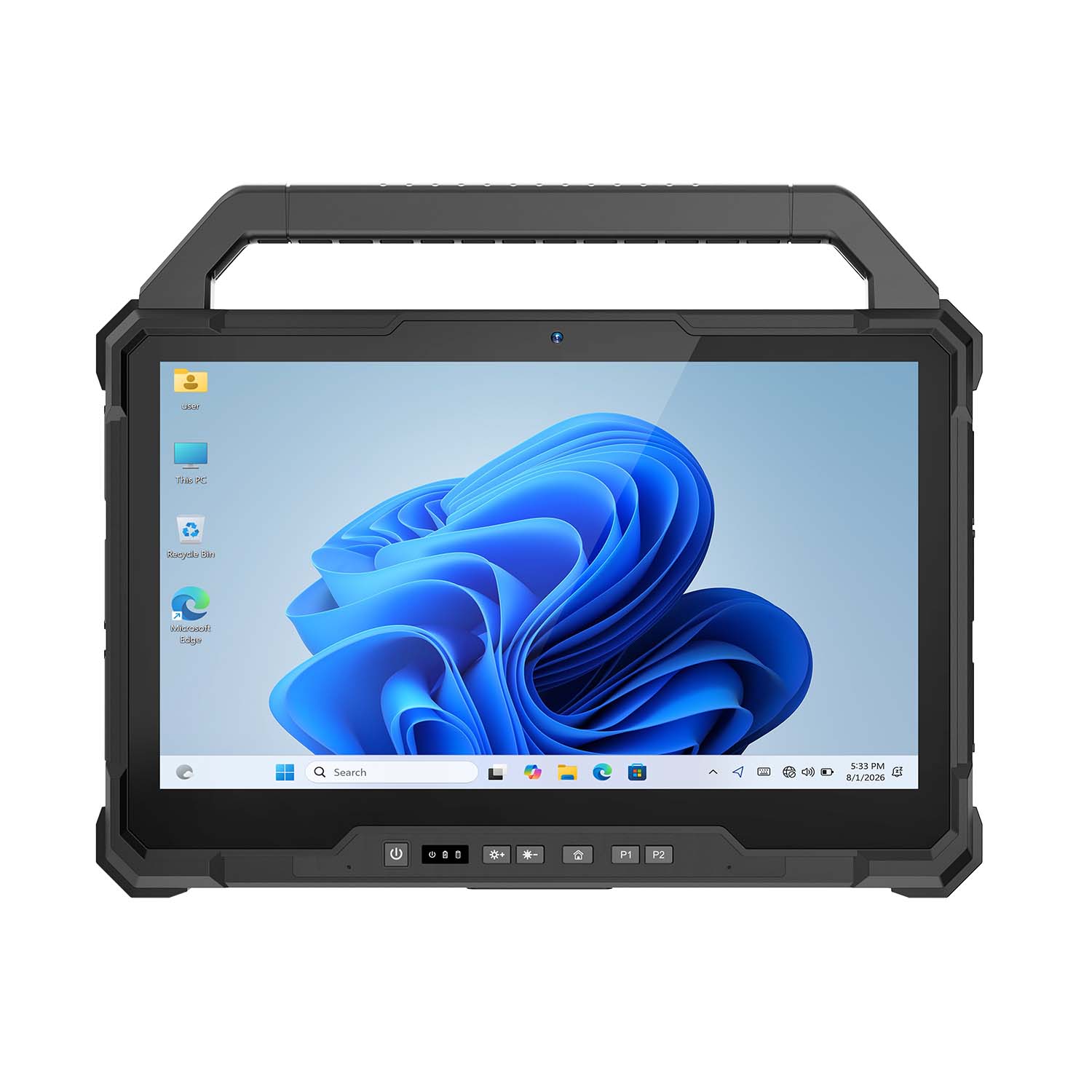 Front view of the CENAVA W30U with its 13.3-inch Windows touchscreen and integrated carry handle.